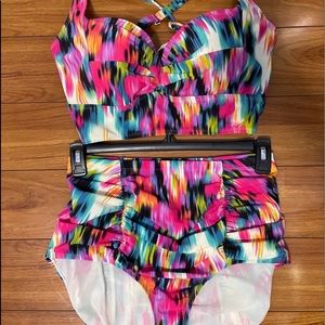 Torrid 2-Piece Swimsuit Rainbow Ikat 0Top/2Bottom